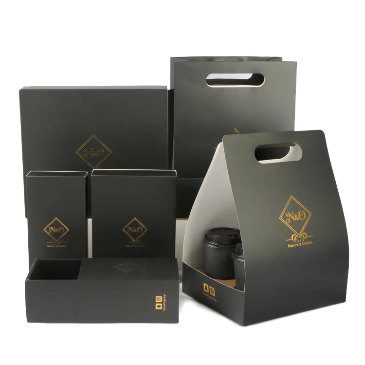 Custom Logo printed disposable double wall gold foil stamping black hot coffee paper cup