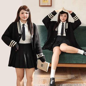 Conjunto de Cárdigan de Punto para Mujer Talla Grande Siping, Camisa Blanca y Negra, Falda Plisada, Chaqueta N8795, Fibra Acrílica, Grosor Medio - Product Image 1