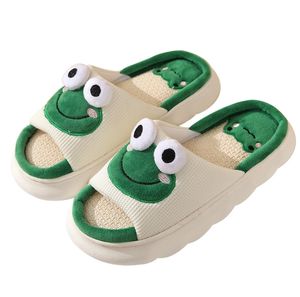 Frosch Sommer Paar Vier Jahreszeiten Tragen Leinen Hausschuhe Süße Frosch Indoor Hausschuhe Anti-Rutsch Dick Sohlen Sommer Hausschuhe - Product Image 2