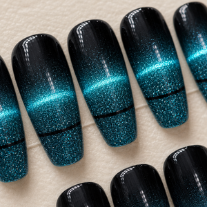 Faux ongles à presser en PMMA à paillettes bleues, certifiés CE, forme cercueil, couvrance totale, pré-dessinés, longs, pour usage professionnel en salon, 100 pièces - Product Image 2