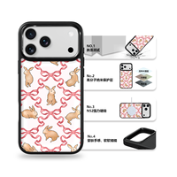 Coque de téléphone AG Feeling Black Edge avec nœud papillon doré et motif lapin marron pour iPhone 17, 17 Pro Max, 16 Pro, 15 – Coque magnétique