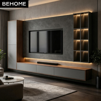 Sistema de Muebles Flotantes Modernos para TV con Panel de Efecto Piedra para Sala de Estar, Hotel, Villa, Apartamento, Proyecto