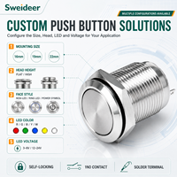 Interrupteur à bouton-poussoir métallique Sweideer 16mm 19mm 22mm IP65 en acier inoxydable avec LED et broches à souder pour panneaux de commande de machines