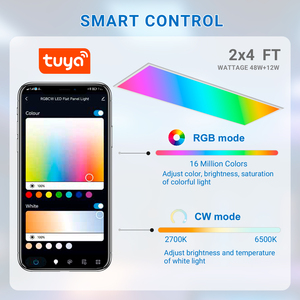 <span class=keywords><strong>Pannello</strong></span> Luminoso <span class=keywords><strong>LED</strong></span> Intelligente con Controllo Tuya 48W+12W RGBCW Retroilluminato AC120V-277V 2x4 FT, <span class=keywords><strong>Pannello</strong></span> da Incasso/<span class=keywords><strong>Sospeso</strong></span> per Soffitto - Product Image 4