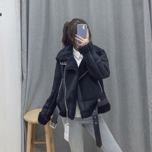 Giacca Invernale da Donna Spessa e Calda in Camoscio d'Agnello Giubbotto Corto da Moto Marrone <span class=keywords><strong>Cappotto</strong></span> in Finta Pelle di <span class=keywords><strong>Montone</strong></span> <span class=keywords><strong>Shearling</strong></span> Capispalla - Product Image 4