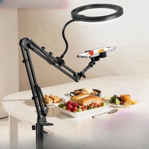Anneau lumineux de bureau avec support de téléphone surélevé, lumière LED pour selfie de 10 pouces, clip de fixation pour téléphone, température de couleur réglable, plastique, YouTube Live - Product Image 6