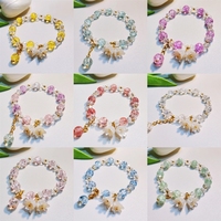Trendige Ins Pastell Transparente Rissglas-Blumenarmbänder, 9-farbige Magnolien-Quasten Weiche Mehrschichtige Armbänder für Alltag & Hanfu