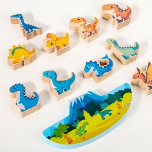 Jeu de compétition sensoriel pour fête de famille, blocs de dinosaures en bois à empiler, jouets pour enfants de 3 à 5 ans - Product Image 3