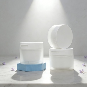 Hot Selling <b>Empty</b> Facial Skin Care Plastic Cosmetic <b>Jar</b> with Flip Cap and Spoon 100ml PP Face Cream <b>Jar</b> Body Scrub Container - Product Image 1