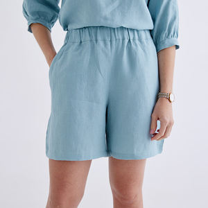 OEKO certificata di alta qualità tinta unita ampia e traspirante cotone <span class=keywords><strong>misto</strong></span> vita elastica <span class=keywords><strong>pantaloni</strong></span> corti da donna - Product Image 1