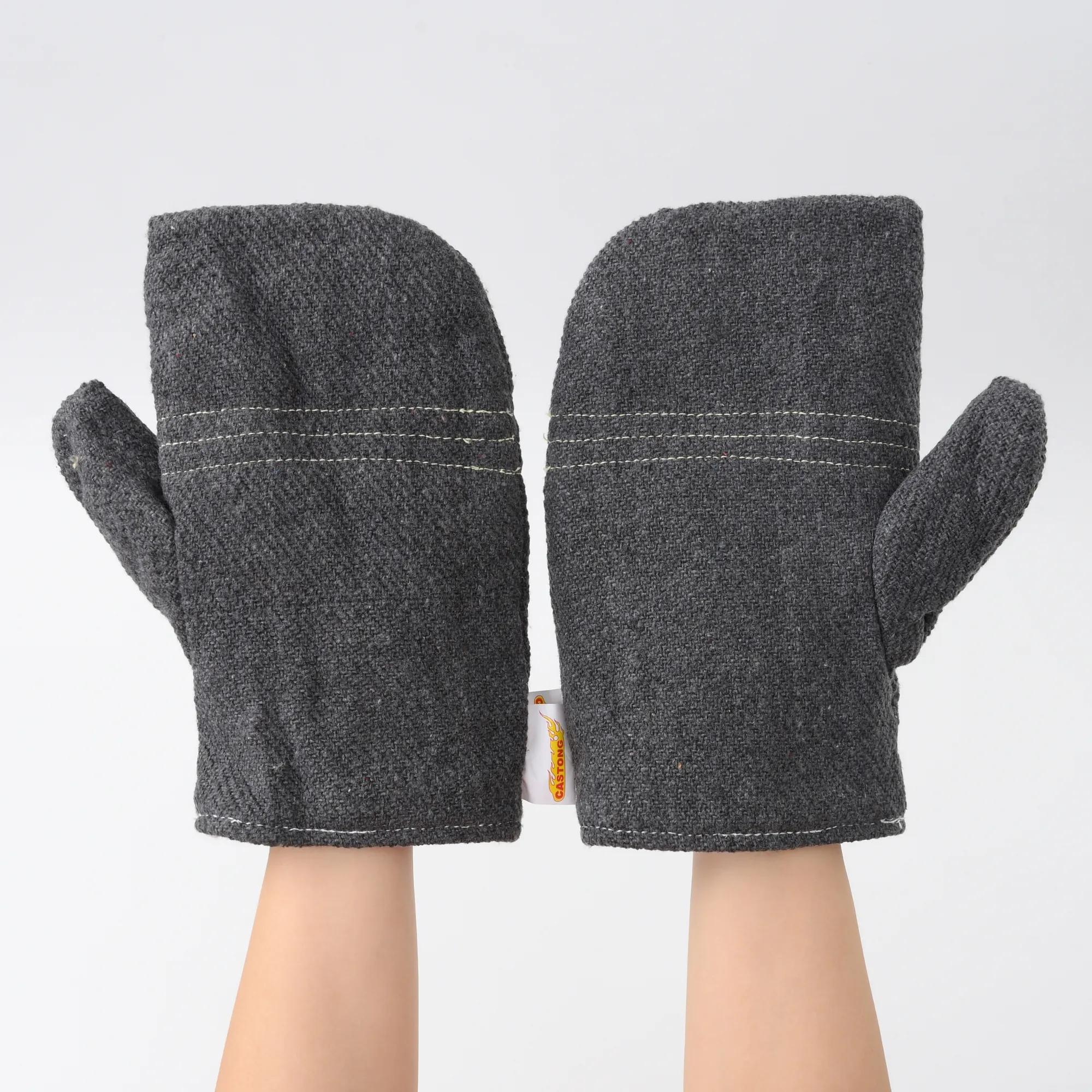 Stock CASTONG New Developed Double Layers Dark Gery Polyester Twill Mitten Industrial Welding Gloves for Construction