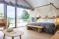 Tente Dôme de Glamping de Luxe pour Hôtel-Resort, Tente Cocon en Toile à Armature Droite pour 4-5 Personnes, Type Safari, Quatre Saisons