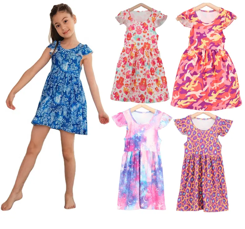 Wholesale Super Soft Flared Loose Fit Girl Dress Ruffle Trim Sleeveless Summer Children Party Casual A-Line Princess Kid Dresses