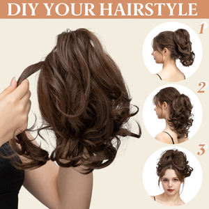 Extensiones de Cabello de Cola de Caballo con Clip, Cortas y Rizadas, de Fibra Resistente al Calor, Onduladas Naturales, Sintéticas, para Mujer, Venta al Por Mayor - Product Image 5