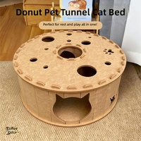 Lit tunnel pour chat en feutre double couche, maison pour animaux semi-fermée résistante à l'usure et respirante avec coussin donut amovible