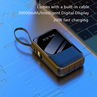 Banco de Energía de 20W con Pantalla Digital, Mini Banco de Energía de 20000mah con Cables Integrados, Cargador Portátil de Viaje para Teléfono