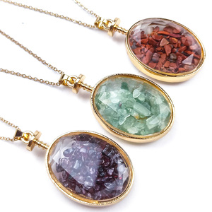 Collier pendentif bouteille à vœux elliptique en strass de cristal, chaîne de liaison, cadeau, bijoux de mode - Product Image 1