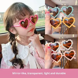 À la mode nouvelles lunettes de soleil en forme de coeur pour enfants mignon bébé fille multicolore correspondant lunettes irrégulières enfants chapeaux - Product Image 2