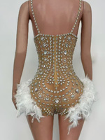 Yilong luxe diamant sangle moulante Sexy évider haute coupe une pièce plume Gogo discothèque Bar Performance Costume