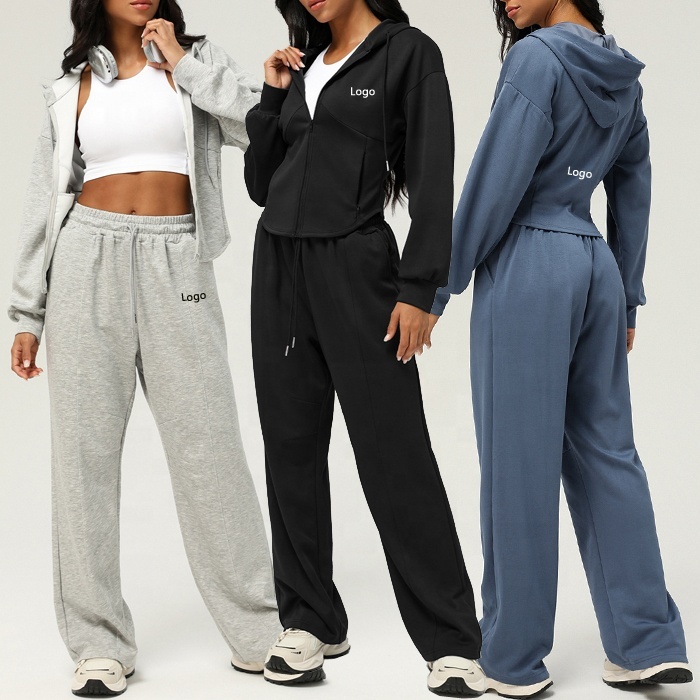 Women Workout Fitness Jogger 2pcs Fitness Activewear Casual Running Drawstring Sweatpants Sweatshirt Hoodie Jacket Sports Set