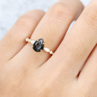 Bague populaire en argent sterling 925 massif plaqué or avec pierres de quartz rutile noir