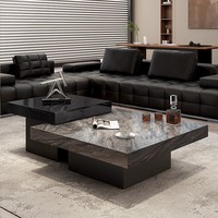 Meubles de salon Table basse carrée au design italien Table basse légère en marbre de luxe Table basse à base en acier inoxydable
