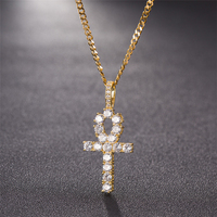Châu Âu Bán Chạy Đồ Trang Sức Cổ Điển Ai Cập Vàng Đầy Iced Out Bling CZ Kim Cương Ankh Chữ Thập Pendant Necklace