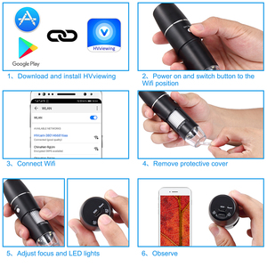 <span class=keywords><strong>Microscope</strong></span> <span class=keywords><strong>numérique</strong></span> sans fil 50X à 1000X de grossissement, caméra miniature portable Wi-Fi avec support, 8 lumières LED intégrées - Product Image 4