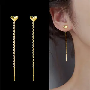 Vente en gros de pendentifs en forme de cœur avec chaîne en fil plaqué or 18 carats boucles d'oreilles en acier inoxydable avec long pompon pour femmes