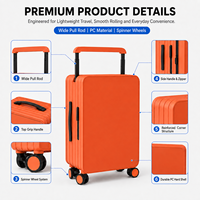 Valise à roulettes légère et large en PC, 20 pouces, coque rigide, roues pivotantes fluides, idéale pour les voyages en avion