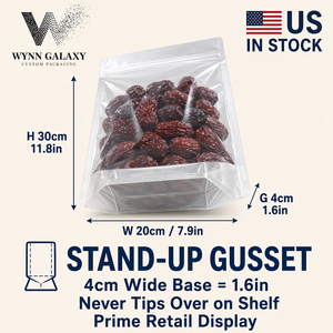 US Food Grade Clear Stand Up Pouch 20*30*4cm 7.9*11.8*1.6in <b>Zip</b> <b>Lock</b> Resealable Transparent Rice Coffee Nut Grain Food Packaging - Product Image 2