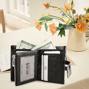 For Custom Genuine Leather RFID Zipper Anti-Theft Chain Wallet with Coin Pocket Short Unisex - Product Image 3