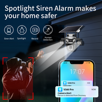 Caméra de sécurité solaire V380PRO à quatre objectifs 4G WiFi PTZ 8W avec zoom 8X, IP66, AOV, veille 355°, panoramique 90°, surveillance