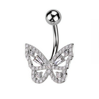 Anneaux de piercing nombril néo-gotiques en acier inoxydable plaqué argent avec papillon serti de diamants et zircon, bijoux de piercing pour le nombril