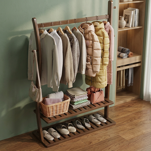 Modern Solid Wood Coat Rack with <b>Hooks</b> and <b>Shelves</b> Freestanding Storage for Bedroom Living Room Furniture - Product Image 4