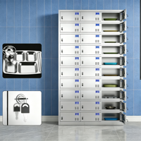 Armoire de rangement à 30 compartiments en acier inoxydable avec serrures à clé, multi-compartiments verrouillables pour plateaux repas, boîtes à lunch, cantine, bureau