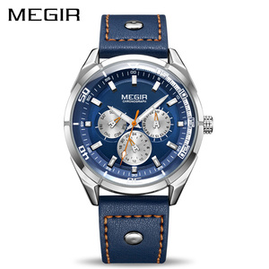 MEGIR 2072 Orologio al Quarzo da Uomo Blu Antico con Cinturino in Vera Pelle Creativo 3 Quadranti Visualizzazione Data e Settimana Orologio da Polso Elegante - Product Image 3