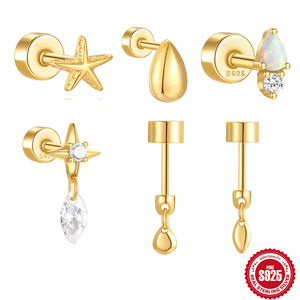 925 Sterling Bạc Sụn Bông Tai Stud Phụ Nữ CZ Sụn Stud Bông Tai Chuỗi <span class=keywords><strong>Dangle</strong></span> Daith Helix <span class=keywords><strong>tragus</strong></span> Piercing Đồ Trang Sức - Product Image 2