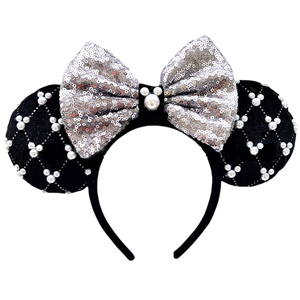 Diadema con orejas de ratón, Diadema con lazo de orejas de Mickey y perlas de lentejuelas para adultos y niños, <span class=keywords><strong>Paradise</strong></span> diadema de felpa, accesorios para el cabello, tocados - Product Image 2