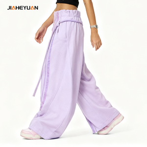Pantalons de survêtement pour femmes en gros, personnalisés, lourds, style streetwear, avec cordon de serrage, amples, tendance, taille cintrée, jambes larges - Product Image 4