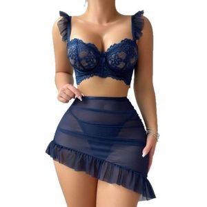 Robe de nuit sexy ajourée pour femme, motif floral, transparente, en dentelle, sans manches, courte, vente en gros - Product Image 5