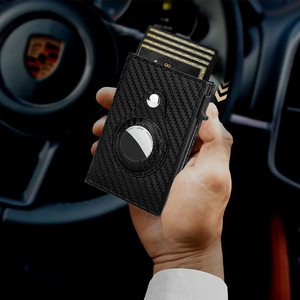 Portacarte in Vera Pelle a Righe Minimalista in Fibra di Carbonio Ultra-Sottile con Funzione Pop-Up, <span class=keywords><strong>Portafoglio</strong></span> per <span class=keywords><strong>Carte</strong></span> di Credito Smart con Blocco RFID e Supporto per AirTag - Product Image 2