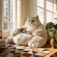 Fauteuil pouf géant en forme de chat, grand canapé-lit blanc moelleux, mobilier de salon créatif en forme d'animal