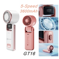 Ventilateur de refroidissement portable pliable à 5 vitesses, batterie rechargeable 3600 mAh, longue autonomie, affichage numérique du niveau de vitesse, ventilateur TEC