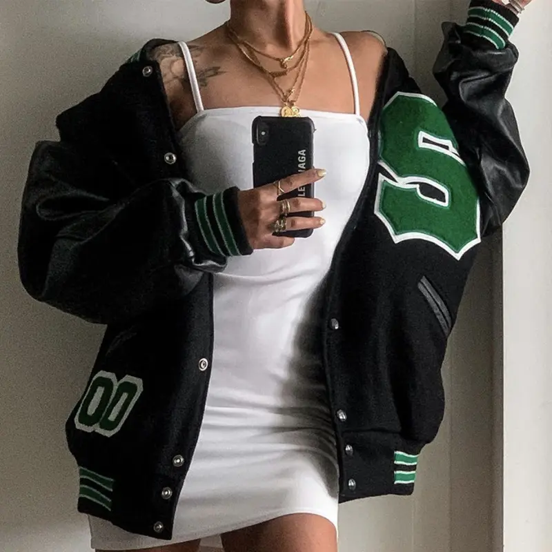 Vibe-uniforme de béisbol estilo Bomber para mujer, chaqueta Retro de moda, ropa de calle, abrigo de gran tamaño, primavera y otoño, nuevo