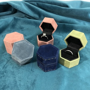 Hexagonal Flip-Top Velvet Printed Jewelry <b>Box</b> for Engagement & Wedding Diamond Ring and <b>Earring</b> Storage - Product Image 1