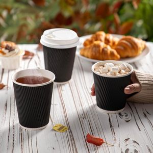 Vasos de Papel Desechables para Café Espresso, Té con Leche, para Llevar, con Pared Ondulada Aislante, Vasos de Papel Corrugado con Tapas, OEM ODM - Product Image 5