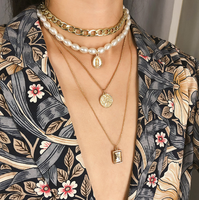 4 Pcs/Set Haute Qualité Mode Longs Pendentifs de Luxe Multicouches pour Femmes Vintage Charm Gold Choker Necklace Jewelry