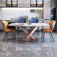 Ensemble de salle à manger moderne de luxe, 8 chaises, table en métal, plateau en marbre, pour cuisine, salon, bar, ensemble de salle à manger 6 chaises