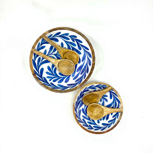 Bols en bois avec motif de feuilles bleues, design traditionnel chinois, pour servir les aliments, offrir en cadeau - Product Image 1